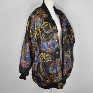 Vintage Chain Print Nylon Windbreaker Reversible